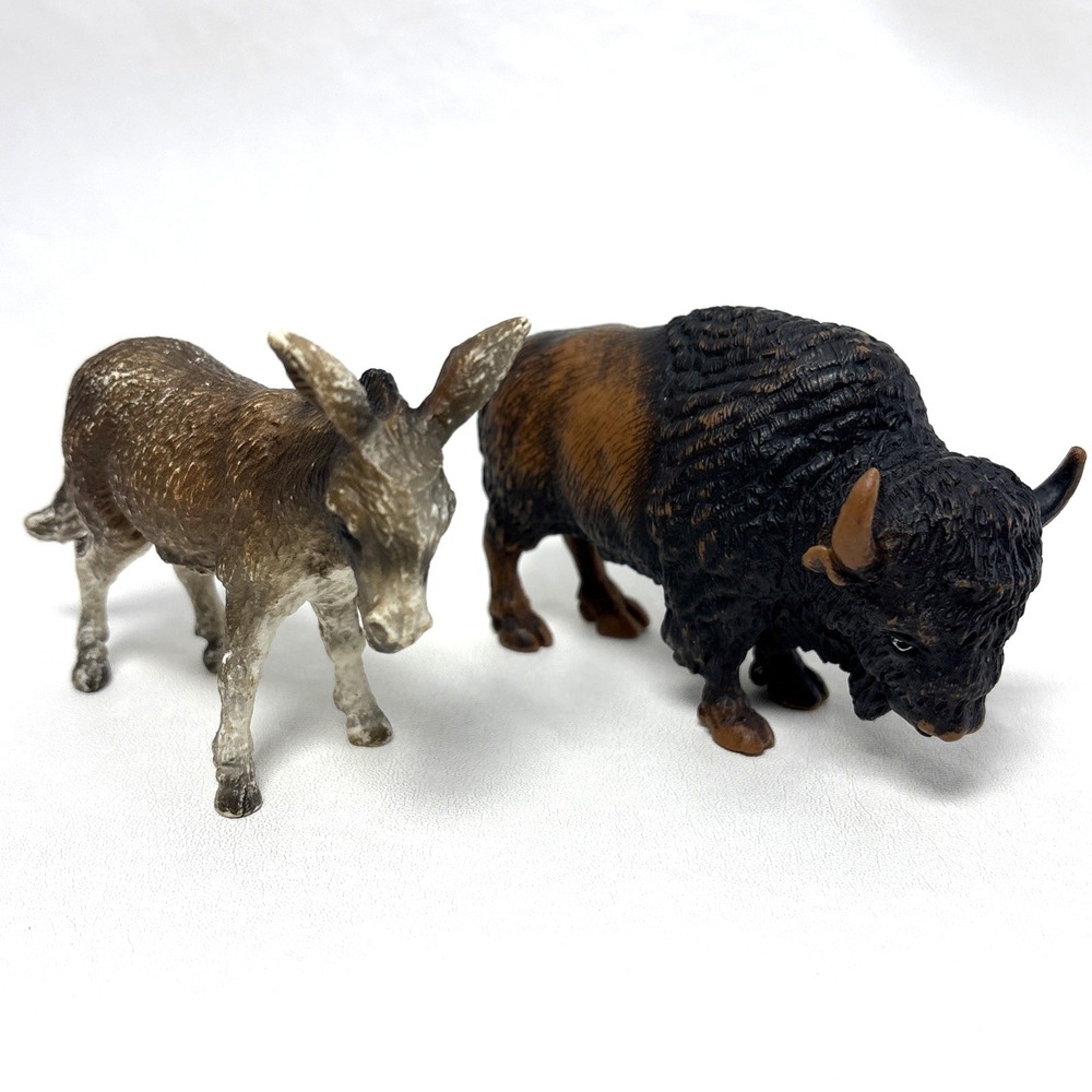 Schleich Brown American Buffalo BIison And Donkey Western Animal Figure - Picture 1 of 7